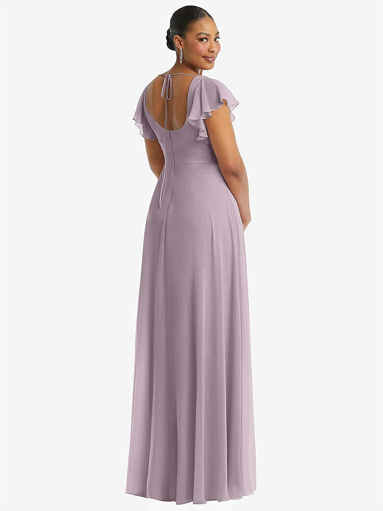 【NEW】【STYLE: 1568】フラッター 袖 スクープ オープンバック シフォン マキシ ドレス【COLOR: Lilac Dusk】【SIZE: 00-30W】