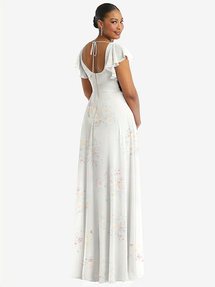 【STYLE: 1568】Flutter Sleeve Scoop Open-Back Chiffon Maxi Dress【COLOR: Spring Fling】