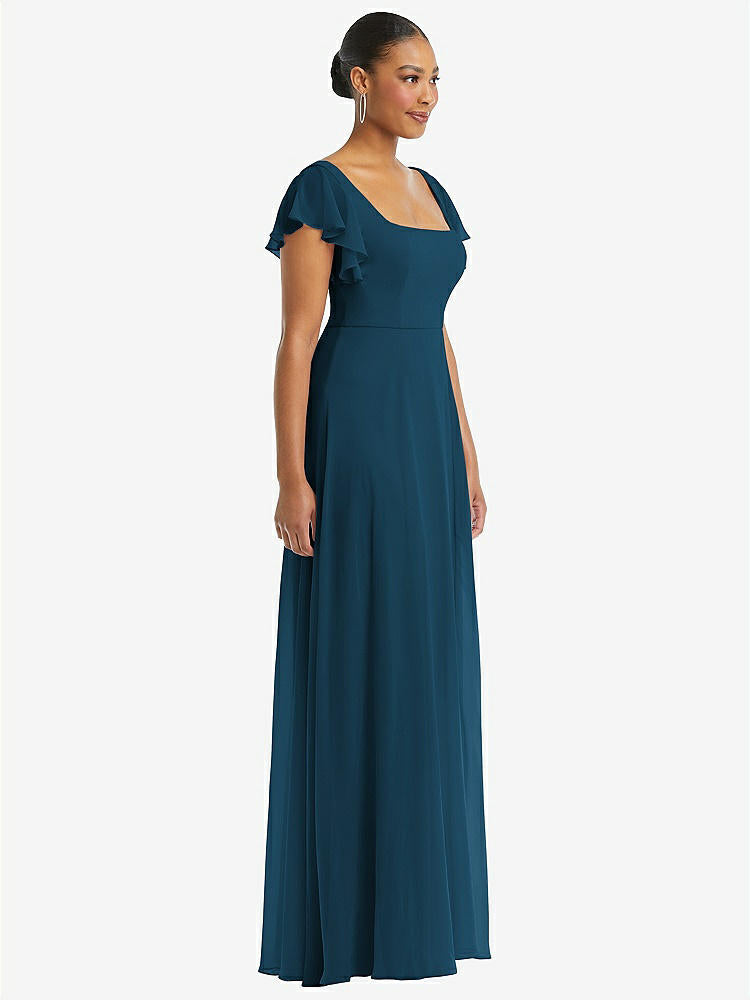 【NEW】【STYLE: 1568】フラッター 袖 スクープ オープンバック シフォン マキシ ドレス【COLOR: Atlantic Blue】【SIZE: 00-30W】