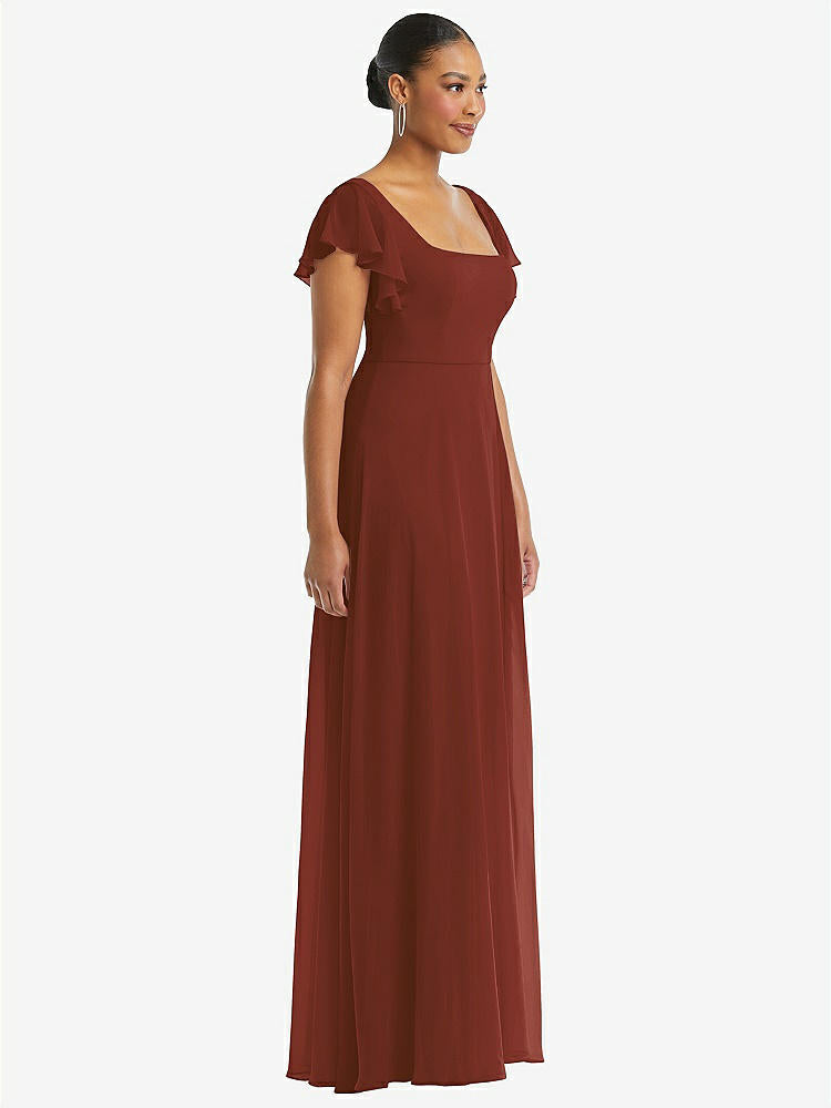 【STYLE: 1568】Flutter Sleeve Scoop Open-Back Chiffon Maxi Dress【COLOR: Auburn Moon】