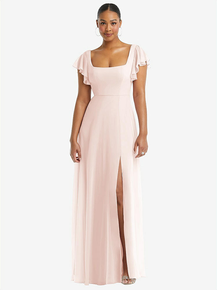 【NEW】【STYLE: 1568】フラッター 袖 スクープ オープンバック シフォン マキシ ドレス【COLOR: Blush】【SIZE: 00-30W】