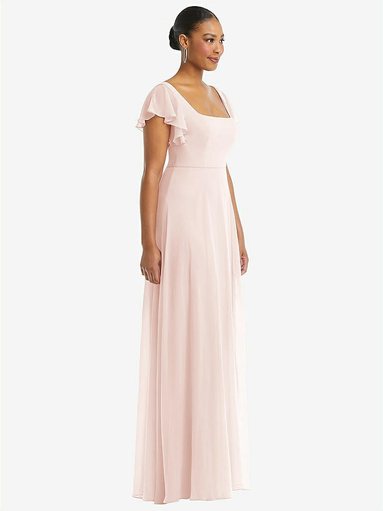 【NEW】【STYLE: 1568】フラッター 袖 スクープ オープンバック シフォン マキシ ドレス【COLOR: Blush】【SIZE: 00-30W】