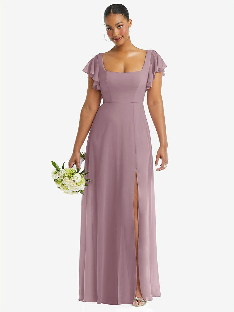 【NEW】【STYLE: 1568】フラッター 袖 スクープ オープンバック シフォン マキシ ドレス【COLOR: Dusty Rose】【SIZE: 00-30W】