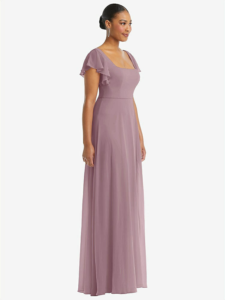 【NEW】【STYLE: 1568】フラッター 袖 スクープ オープンバック シフォン マキシ ドレス【COLOR: Dusty Rose】【SIZE: 00-30W】