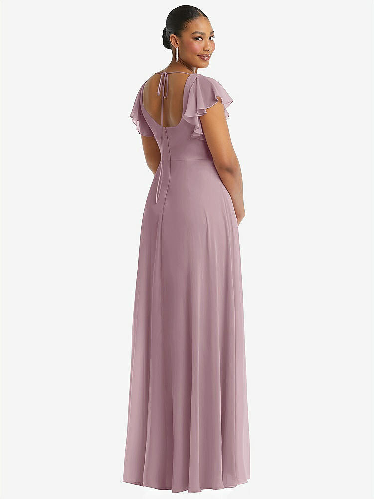【NEW】【STYLE: 1568】フラッター 袖 スクープ オープンバック シフォン マキシ ドレス【COLOR: Dusty Rose】【SIZE: 00-30W】