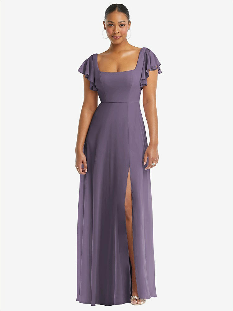 【NEW】【STYLE: 1568】フラッター 袖 スクープ オープンバック シフォン マキシ ドレス【COLOR: Lavender】【SIZE: 00-30W】