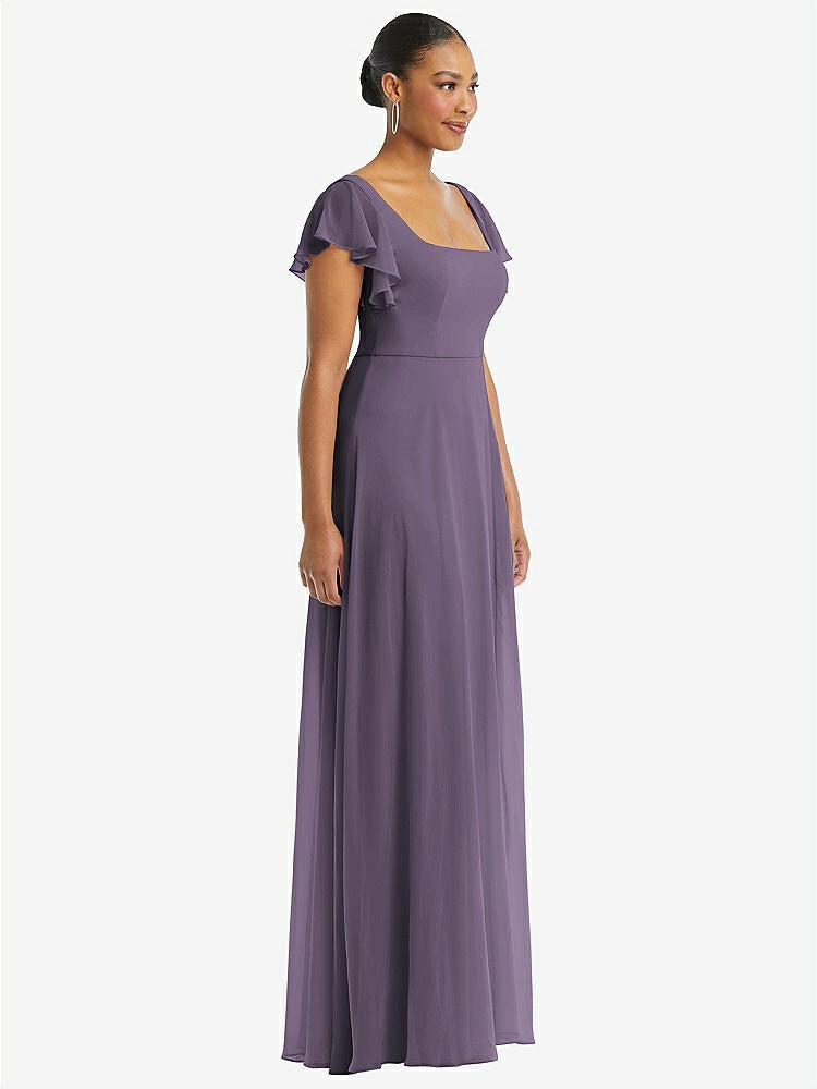 【NEW】【STYLE: 1568】フラッター 袖 スクープ オープンバック シフォン マキシ ドレス【COLOR: Lavender】【SIZE: 00-30W】