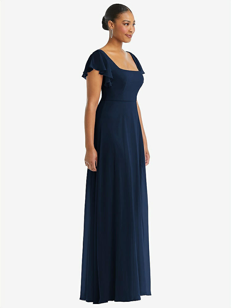 【NEW】【STYLE: 1568】フラッター 袖 スクープ オープンバック シフォン マキシ ドレス【COLOR: Midnight Navy】【SIZE: 00-30W】