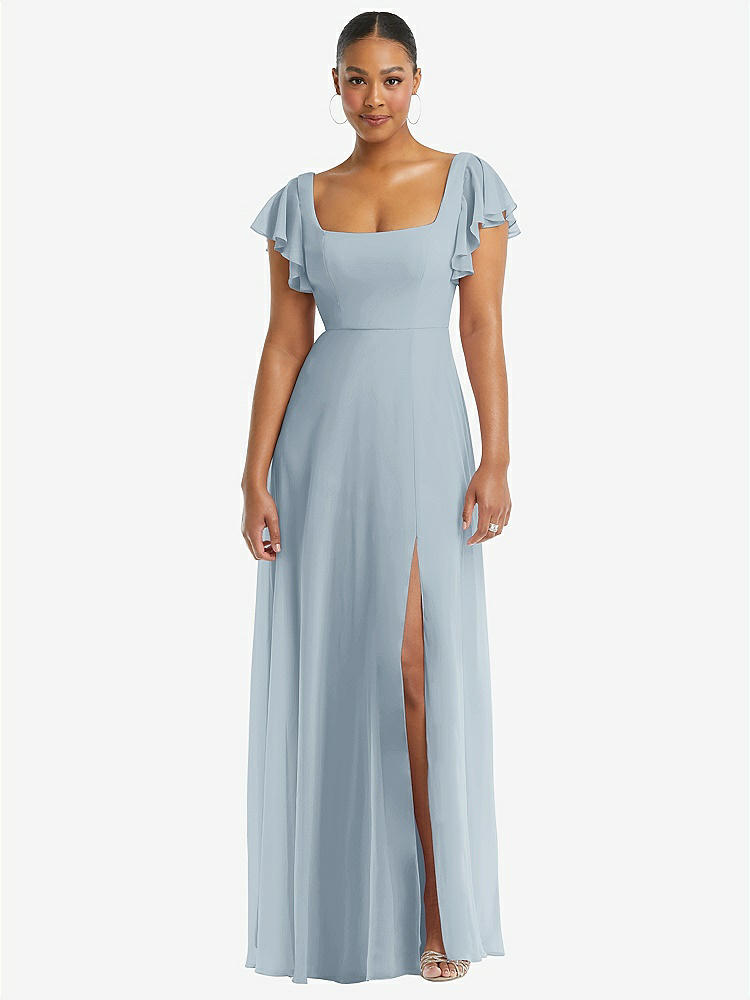 【STYLE: 1568】Flutter Sleeve Scoop Open-Back Chiffon Maxi Dress【COLOR: Mist】