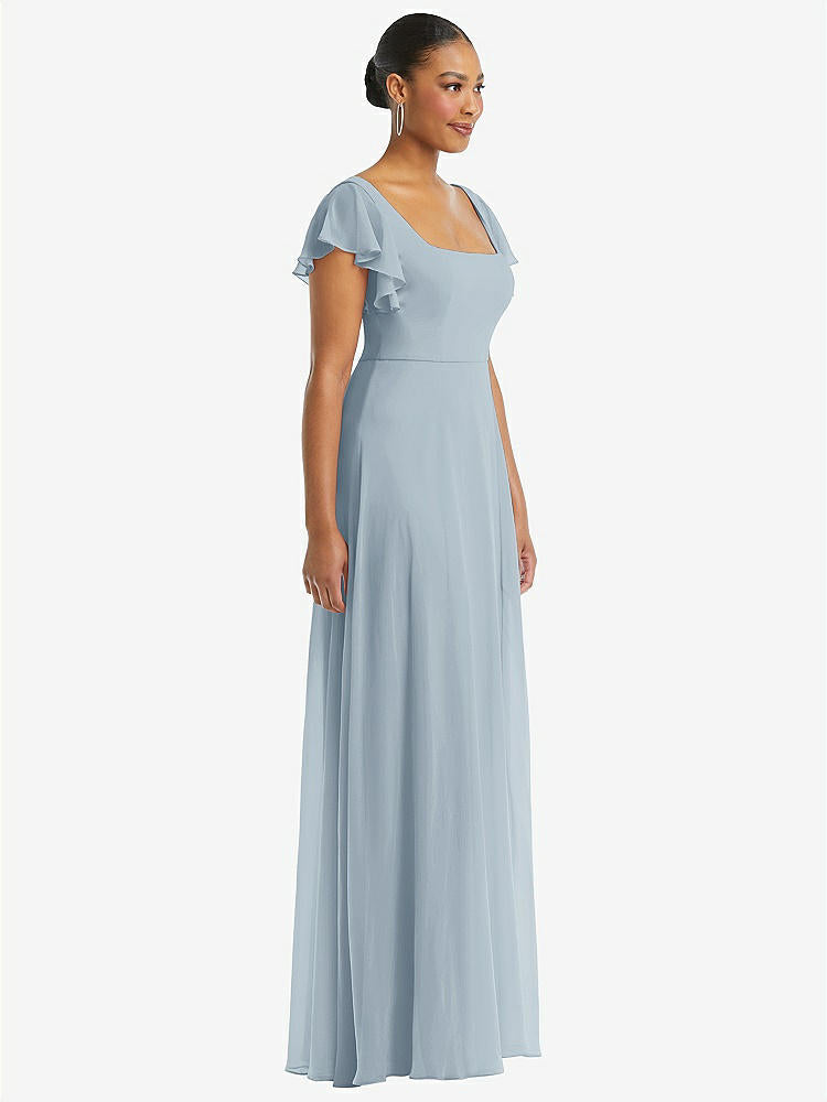 【STYLE: 1568】Flutter Sleeve Scoop Open-Back Chiffon Maxi Dress【COLOR: Mist】