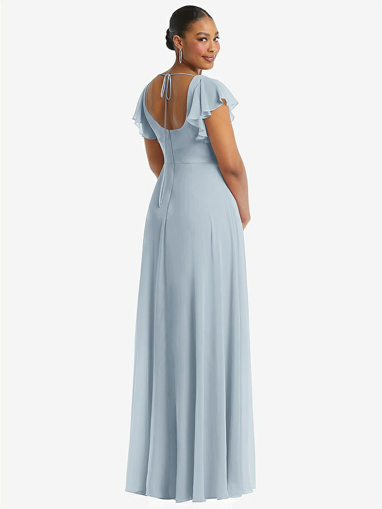【STYLE: 1568】Flutter Sleeve Scoop Open-Back Chiffon Maxi Dress【COLOR: Mist】
