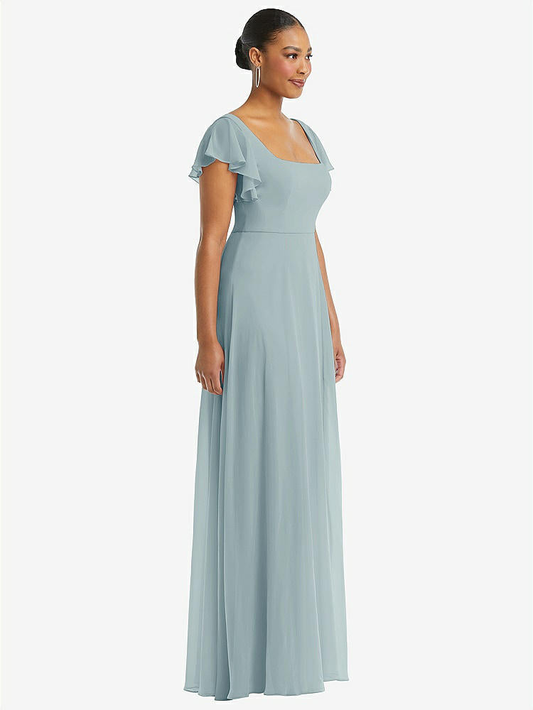 【NEW】【STYLE: 1568】フラッター 袖 スクープ オープンバック シフォン マキシ ドレス【COLOR: Morning Sky】【SIZE: 00-30W】