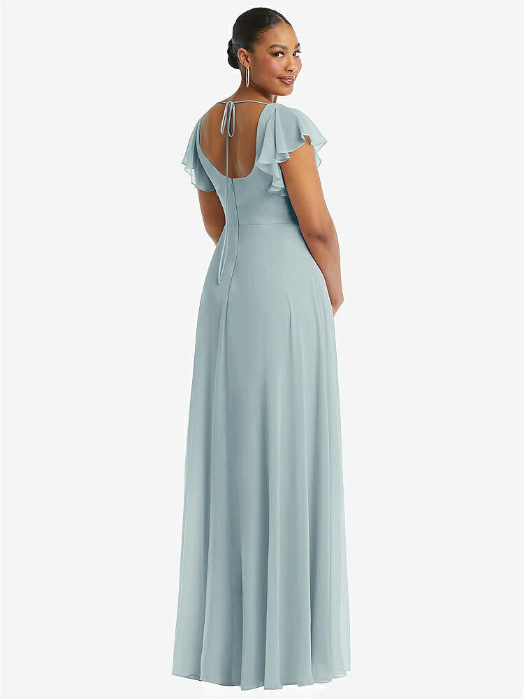 【NEW】【STYLE: 1568】フラッター 袖 スクープ オープンバック シフォン マキシ ドレス【COLOR: Morning Sky】【SIZE: 00-30W】