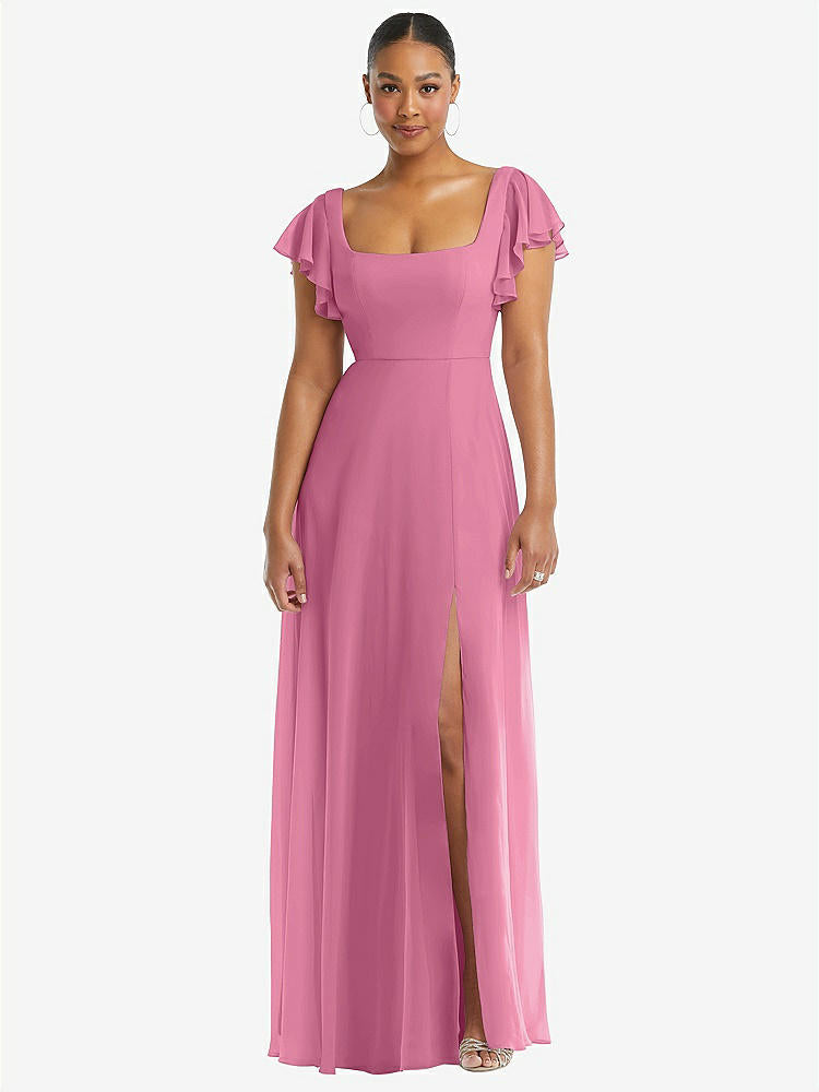 【NEW】【STYLE: 1568】フラッター 袖 スクープ オープンバック シフォン マキシ ドレス【COLOR: Orchid Pink】【SIZE: 00-30W】
