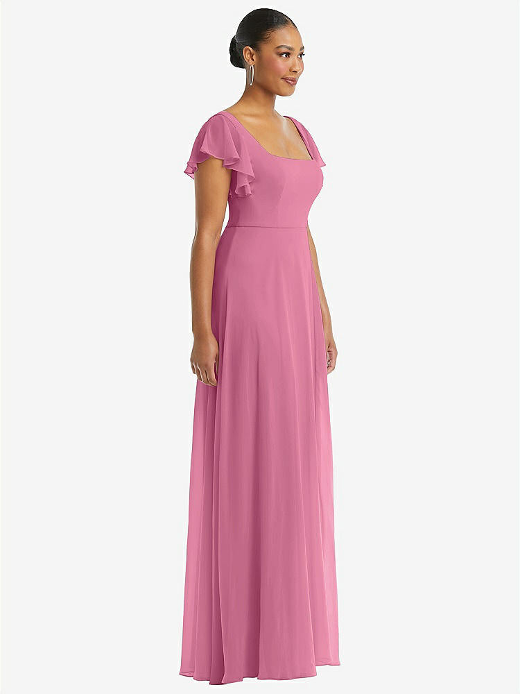 【NEW】【STYLE: 1568】フラッター 袖 スクープ オープンバック シフォン マキシ ドレス【COLOR: Orchid Pink】【SIZE: 00-30W】