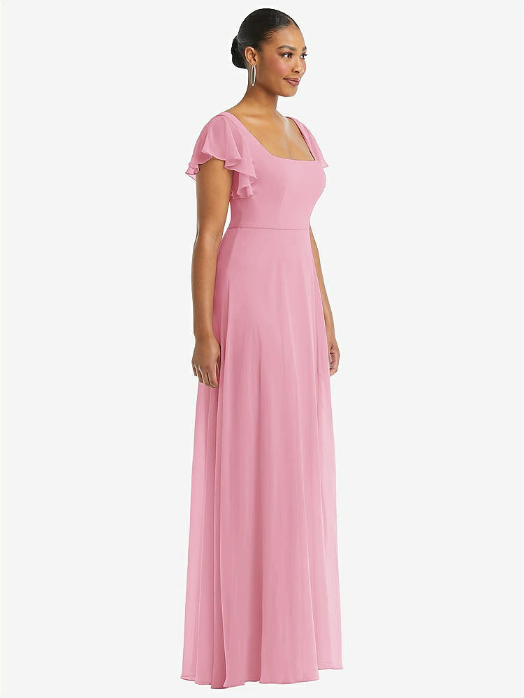 【NEW】【STYLE: 1568】フラッター 袖 スクープ オープンバック シフォン マキシ ドレス【COLOR: Peony Pink】【SIZE: 00-30W】