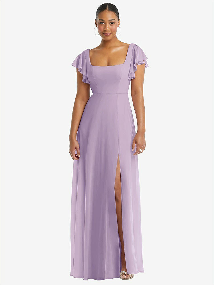 【NEW】【STYLE: 1568】フラッター 袖 スクープ オープンバック シフォン マキシ ドレス【COLOR: Pale Purple】【SIZE: 00-30W】