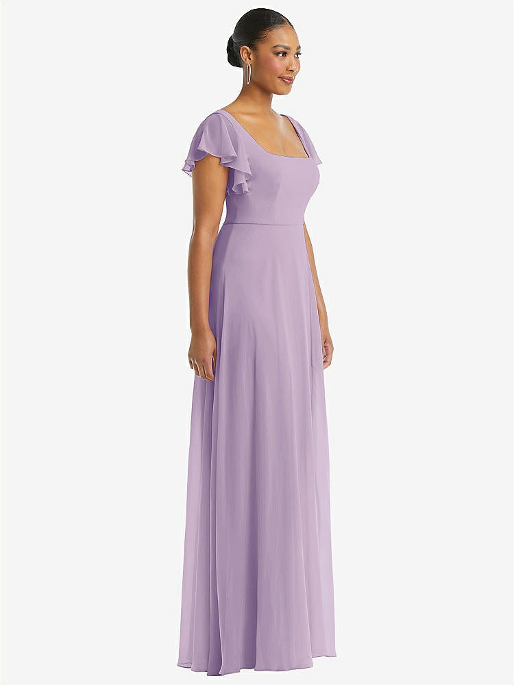 【NEW】【STYLE: 1568】フラッター 袖 スクープ オープンバック シフォン マキシ ドレス【COLOR: Pale Purple】【SIZE: 00-30W】