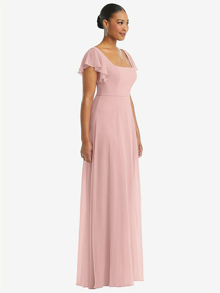 【NEW】【STYLE: 1568】フラッター 袖 スクープ オープンバック シフォン マキシ ドレス【COLOR: Rose - PANTONE Rose Quartz】【SIZE: 00-30W】