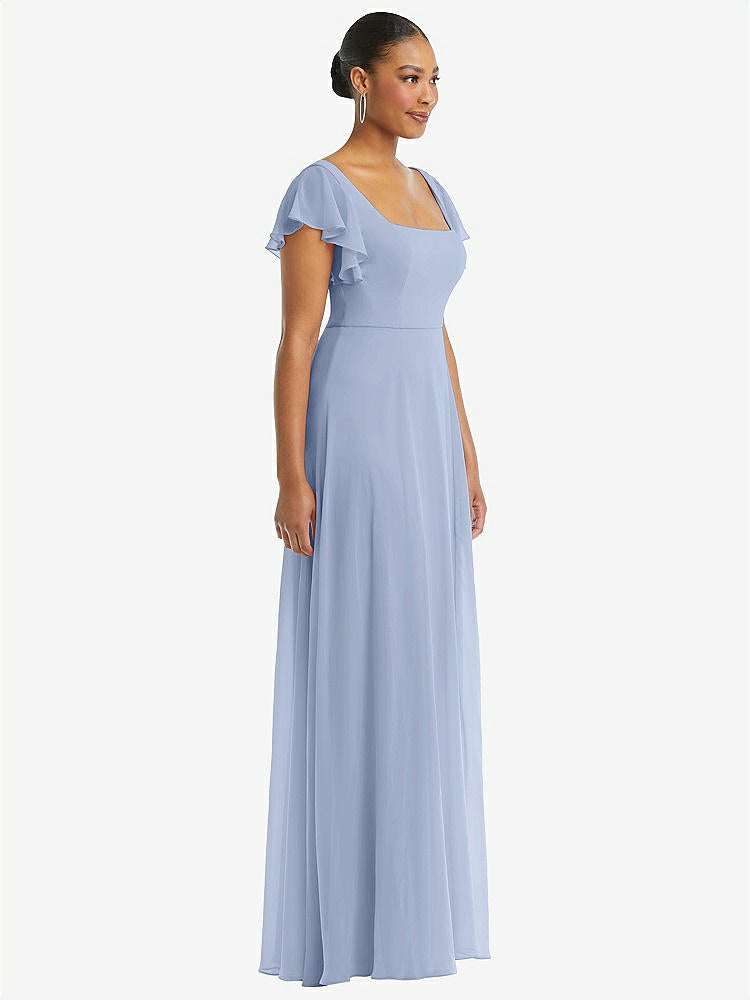 【NEW】【STYLE: 1568】フラッター 袖 スクープ オープンバック シフォン マキシ ドレス【COLOR: Sky Blue】【SIZE: 00-30W】