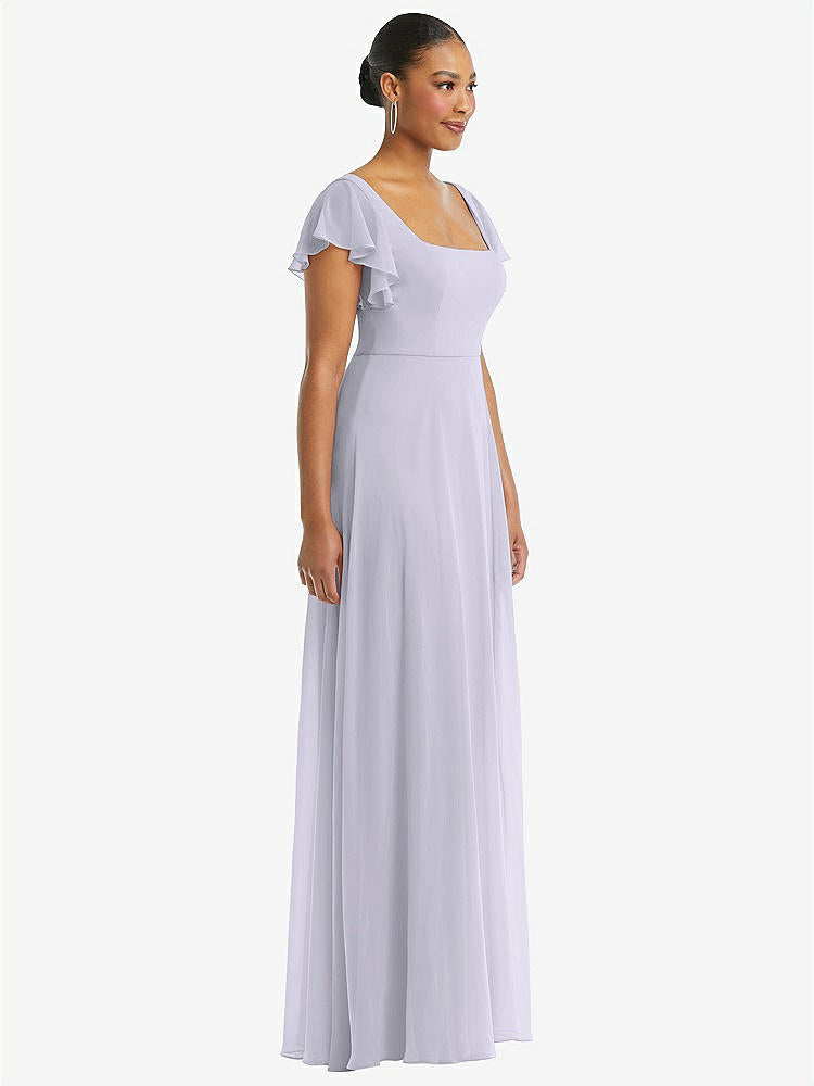 【NEW】【STYLE: 1568】フラッター 袖 スクープ オープンバック シフォン マキシ ドレス【COLOR: Silver Dove】【SIZE: 00-30W】