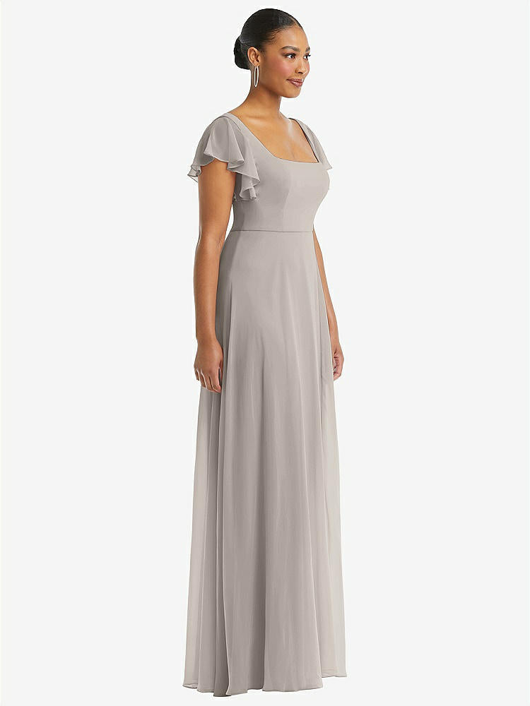 【NEW】【STYLE: 1568】フラッター 袖 スクープ オープンバック シフォン マキシ ドレス【COLOR: Taupe】【SIZE: 00-30W】