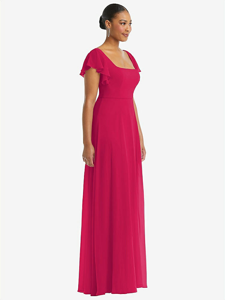 【NEW】【STYLE: 1568】フラッター 袖 スクープ オープンバック シフォン マキシ ドレス【COLOR: Vivid Pink】【SIZE: 00-30W】