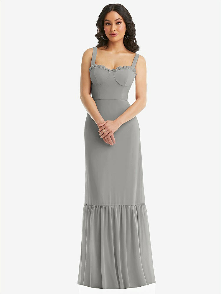 【STYLE: 1570】Tie-Shoulder Bustier Bodice Ruffle-Hem Maxi Dress【COLOR: Chelsea Gray】