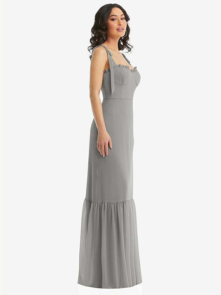 【STYLE: 1570】Tie-Shoulder Bustier Bodice Ruffle-Hem Maxi Dress【COLOR: Chelsea Gray】