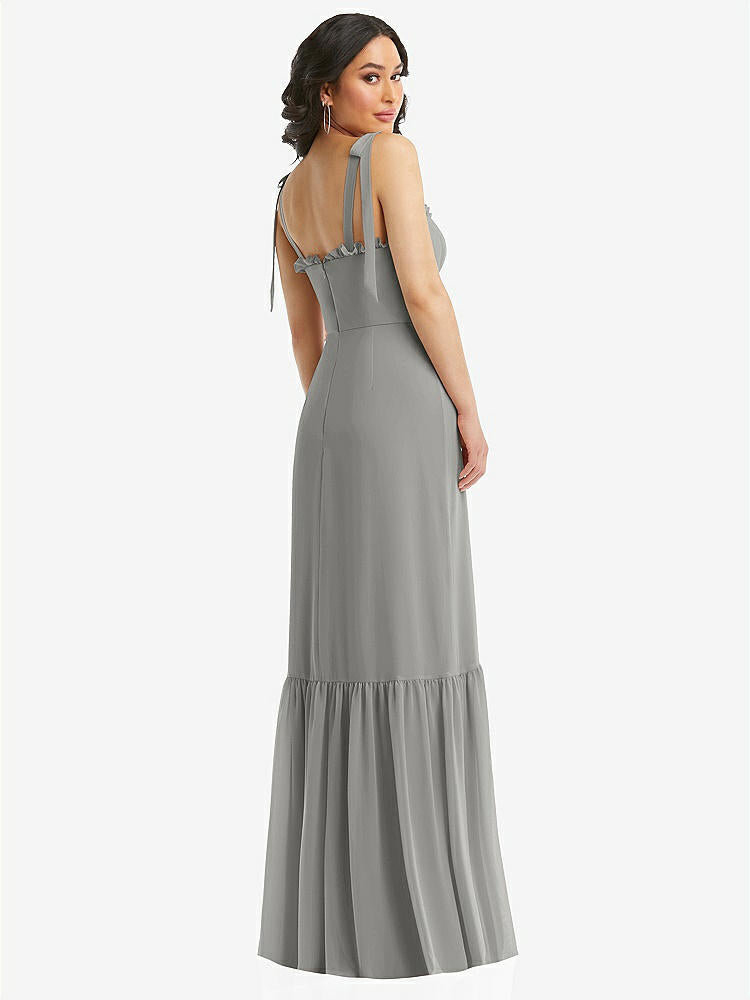 【STYLE: 1570】Tie-Shoulder Bustier Bodice Ruffle-Hem Maxi Dress【COLOR: Chelsea Gray】