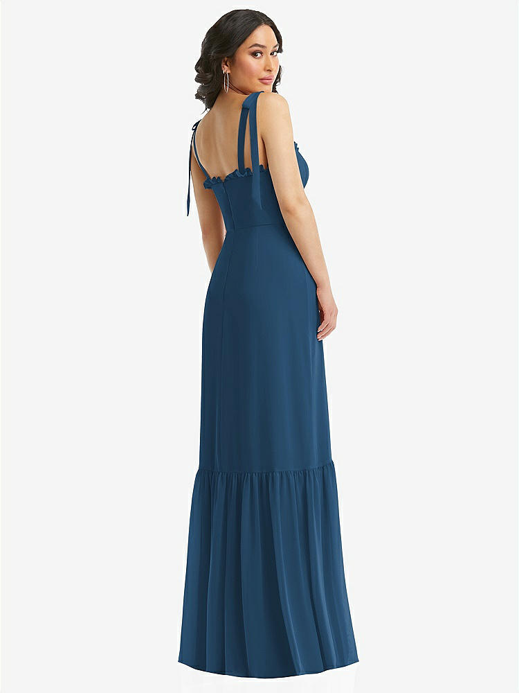 【STYLE: 1570】Tie-Shoulder Bustier Bodice Ruffle-Hem Maxi Dress【COLOR: Dusk Blue】