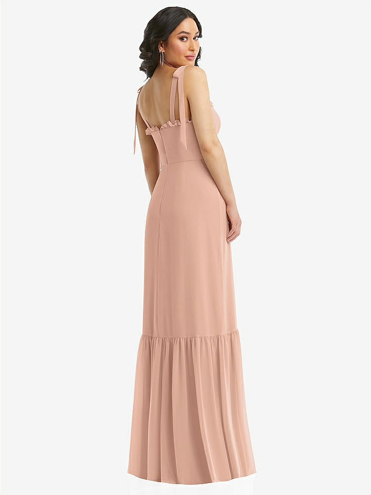 【STYLE: 1570】Tie-Shoulder Bustier Bodice Ruffle-Hem Maxi Dress【COLOR: Pale Peach】