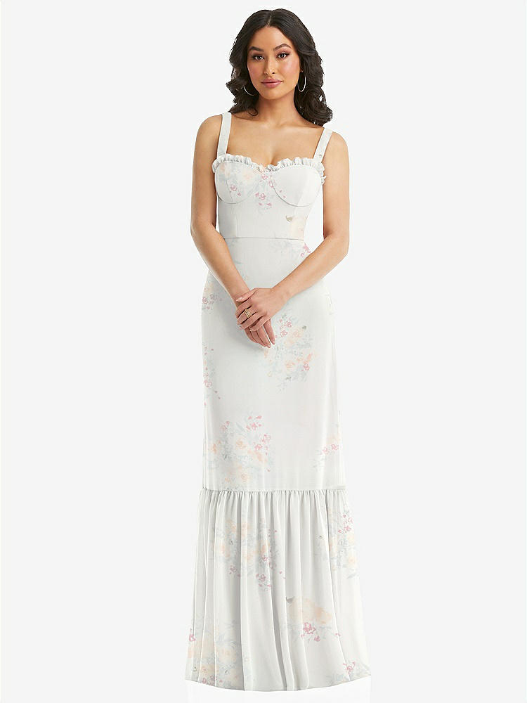 【STYLE: 1570】Tie-Shoulder Bustier Bodice Ruffle-Hem Maxi Dress【COLOR: Spring Fling】