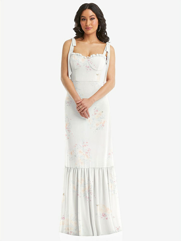 【STYLE: 1570】Tie-Shoulder Bustier Bodice Ruffle-Hem Maxi Dress【COLOR: Spring Fling】