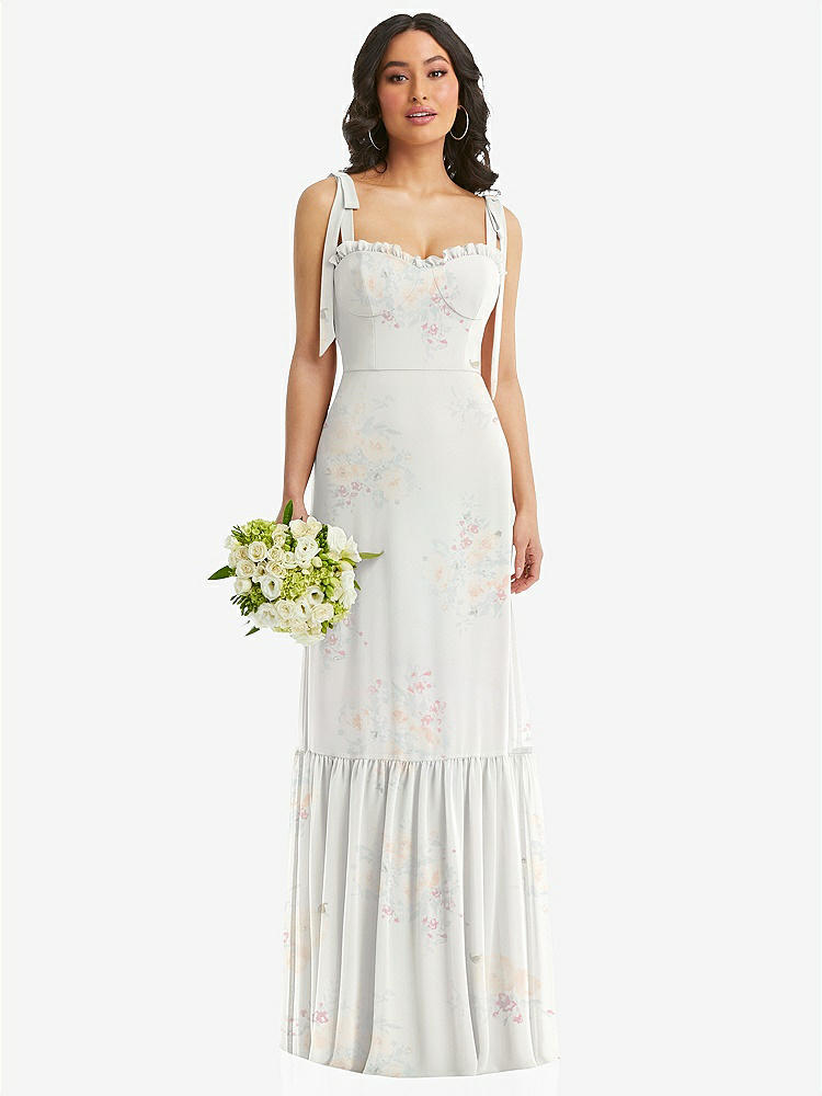 【STYLE: 1570】Tie-Shoulder Bustier Bodice Ruffle-Hem Maxi Dress【COLOR: Spring Fling】