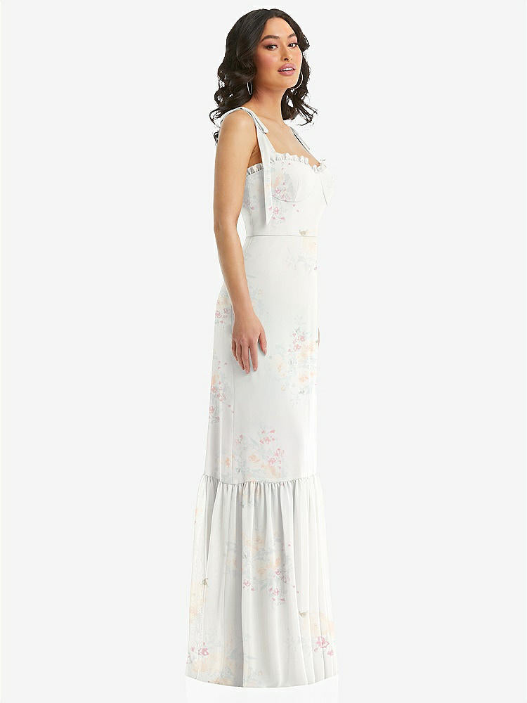 【STYLE: 1570】Tie-Shoulder Bustier Bodice Ruffle-Hem Maxi Dress【COLOR: Spring Fling】