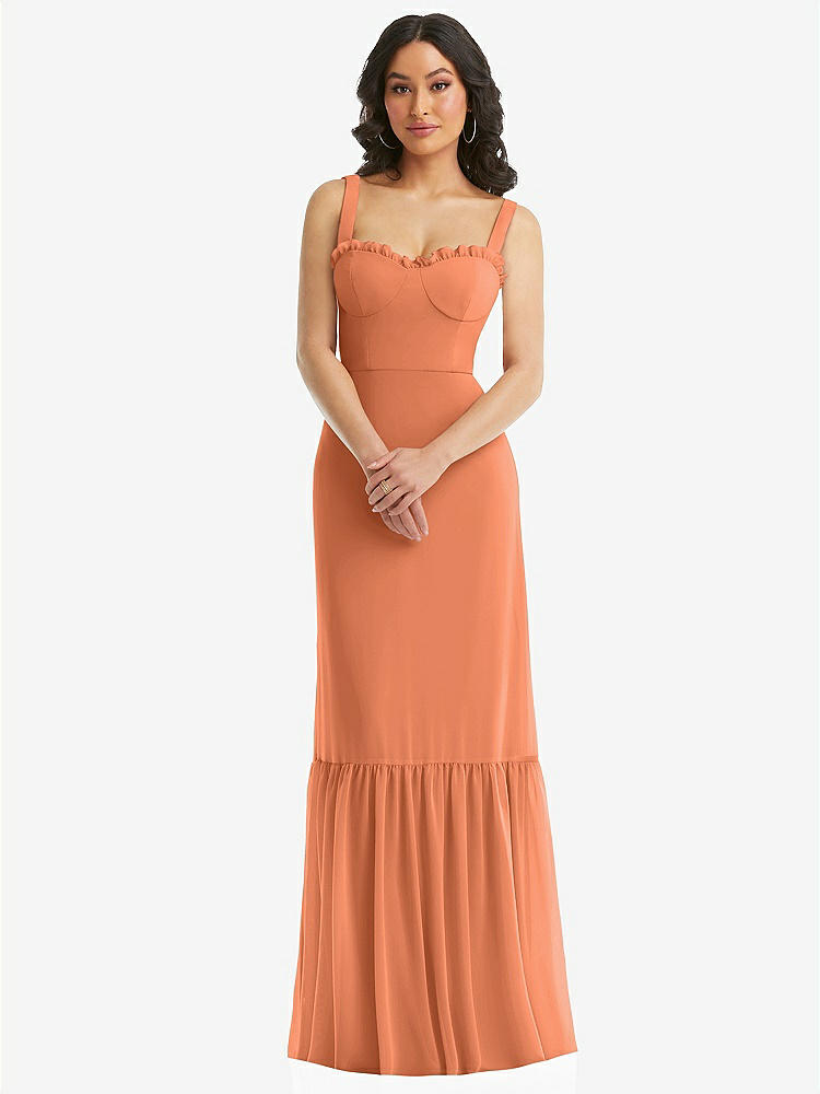 【STYLE: 1570】Tie-Shoulder Bustier Bodice Ruffle-Hem Maxi Dress【COLOR: Sweet Melon】