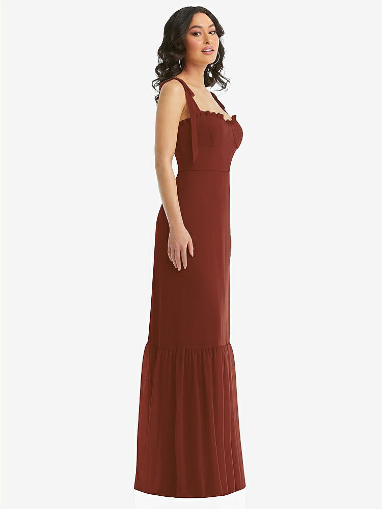 【STYLE: 1570】Tie-Shoulder Bustier Bodice Ruffle-Hem Maxi Dress【COLOR: Auburn Moon】