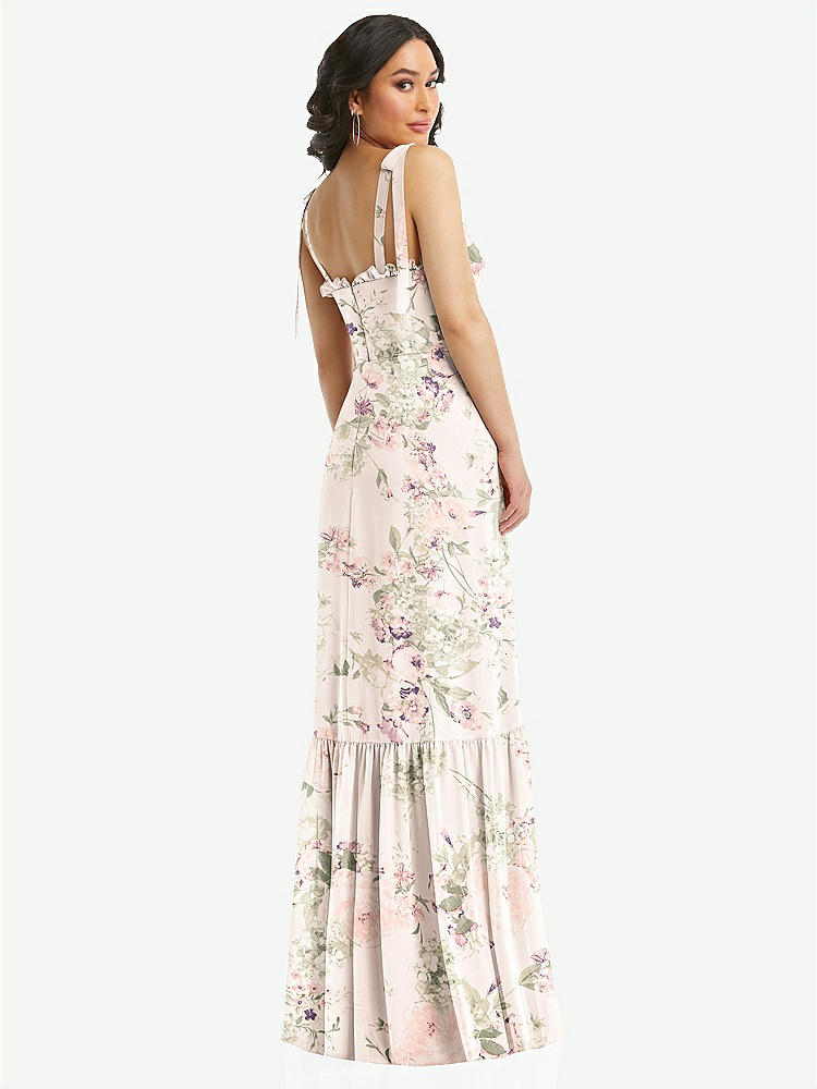 【STYLE: 1570】Tie-Shoulder Bustier Bodice Ruffle-Hem Maxi Dress【COLOR: Blush Garden】