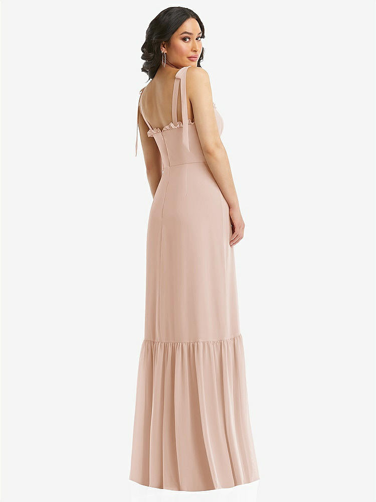 【STYLE: 1570】Tie-Shoulder Bustier Bodice Ruffle-Hem Maxi Dress【COLOR: Cameo】