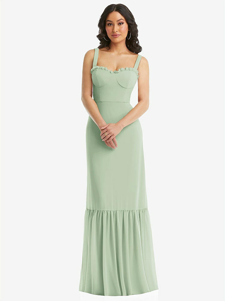 【STYLE: 1570】Tie-Shoulder Bustier Bodice Ruffle-Hem Maxi Dress【COLOR: Celadon】