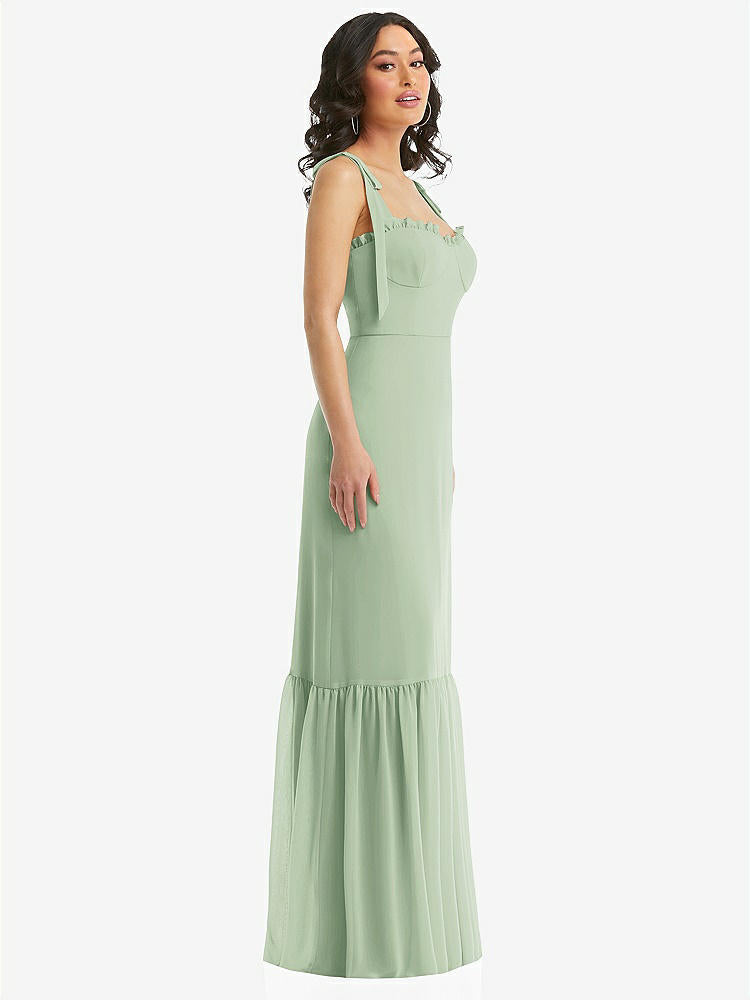 【STYLE: 1570】Tie-Shoulder Bustier Bodice Ruffle-Hem Maxi Dress【COLOR: Celadon】