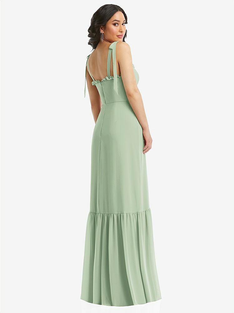 【STYLE: 1570】Tie-Shoulder Bustier Bodice Ruffle-Hem Maxi Dress【COLOR: Celadon】