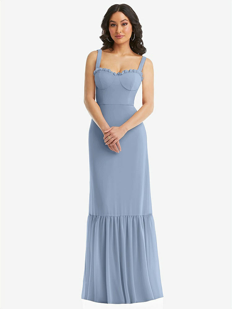 【STYLE: 1570】Tie-Shoulder Bustier Bodice Ruffle-Hem Maxi Dress【COLOR: Cloudy】