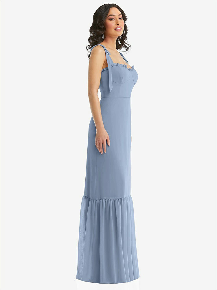 【STYLE: 1570】Tie-Shoulder Bustier Bodice Ruffle-Hem Maxi Dress【COLOR: Cloudy】