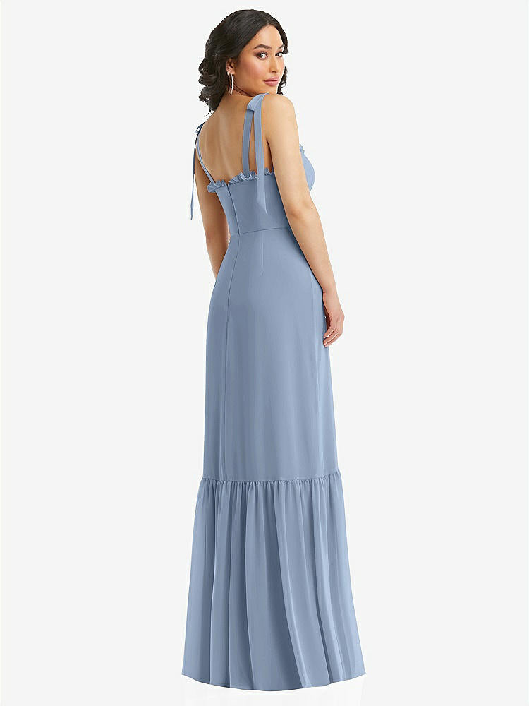 【STYLE: 1570】Tie-Shoulder Bustier Bodice Ruffle-Hem Maxi Dress【COLOR: Cloudy】
