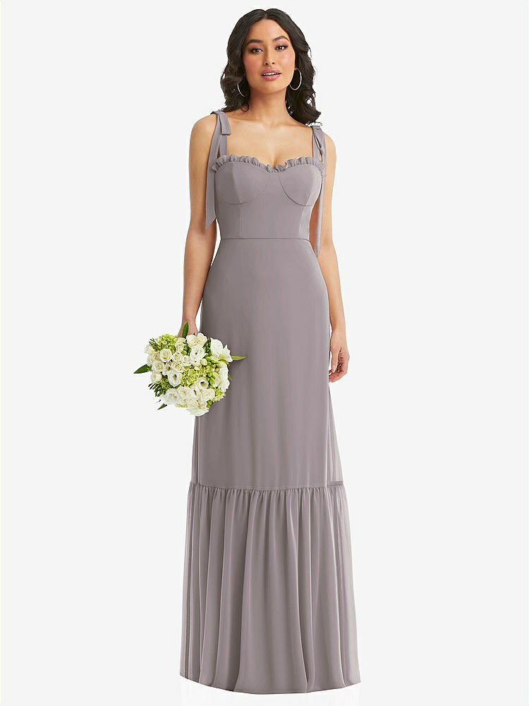 【STYLE: 1570】Tie-Shoulder Bustier Bodice Ruffle-Hem Maxi Dress【COLOR: Cashmere Gray】