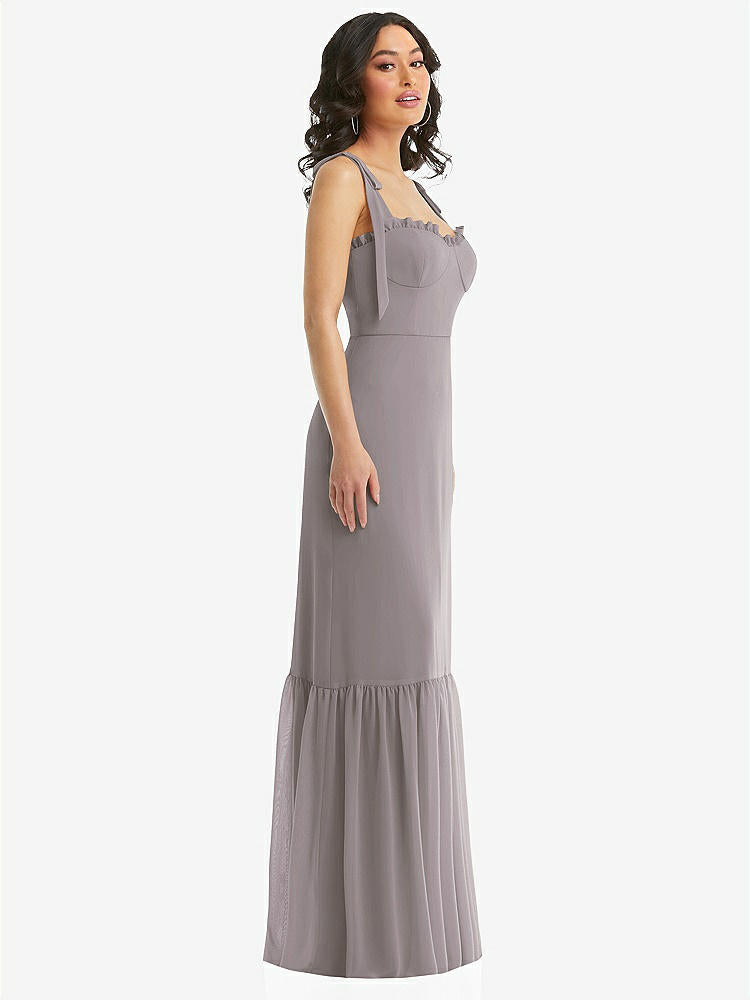 【STYLE: 1570】Tie-Shoulder Bustier Bodice Ruffle-Hem Maxi Dress【COLOR: Cashmere Gray】