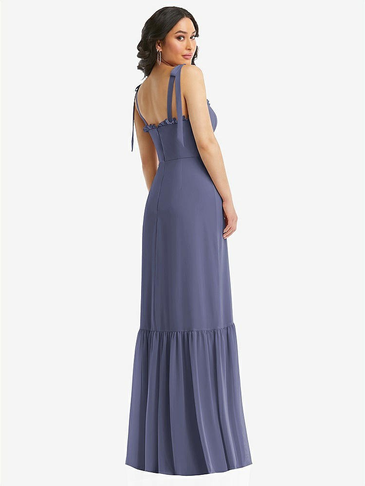 【STYLE: 1570】Tie-Shoulder Bustier Bodice Ruffle-Hem Maxi Dress【COLOR: French Blue】