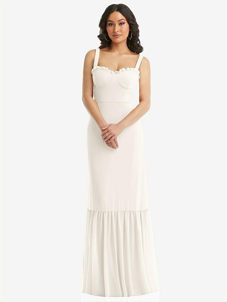 【STYLE: 1570】Tie-Shoulder Bustier Bodice Ruffle-Hem Maxi Dress【COLOR: Ivory】